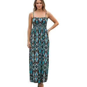 Zenergy Chico’s Sundress Women SZ 1 (M/8) Knit Maxi Summer Vacation Dress Pocket